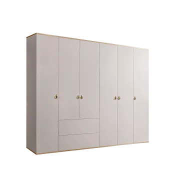 Шкаф 6-ти дверный с ящиками Римини (Слоновая кость/Золото) РМШ2/61