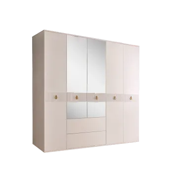 Шкаф 5-ти дверный с зеркалом, с ящиками Римини СОЛО (Бежевый/Золото) РМШ1/51(s)