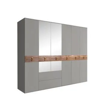 Шкаф 6-ти дверный с зеркалами, с ящиками, Bogemia Wood Fa (Серый/Золото) БМШ1/61(Wo)
