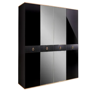 Шкаф 4-х дверный с зеркалом Римини СОЛО (Черный/Золото) РМШ1/4(s)