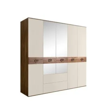 Шкаф 5-ти дверный с зеркалами, с ящиками, Bogemia Woodline Wood Fi (Слоновая кость/Хром) БМШ1/51(Wo)