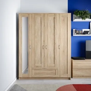 БРИМНЭС / СИРИУС Шкаф ИКЕА / IKEA комбинированный 4 двери и 1 ящик сонома (с 1 зеркалом)