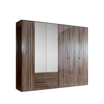 Шкаф 6-ти дверный с зеркалом, с ящиками Римини (Орех империя/Золото) РМШ1/61