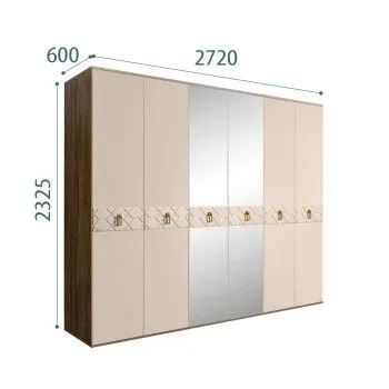 Шкаф 6-ти дв. с зеркалами Bogemia Woodline Wood Fi (Ваниль/Хром) БМШ1/6(Wo)