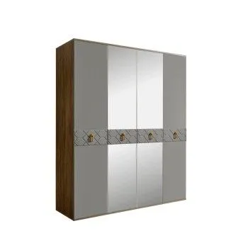 Шкаф 4-х дв. с зеркалами Bogemia Woodline Fa (Серый/Золото) БМШ1/4(Fa)