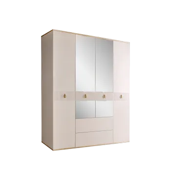Шкаф 4-х дверный с зеркалом, с ящиками Римини СОЛО (Слоновая кость/Золото) РМШ1/41(s)