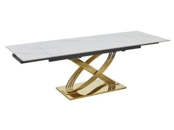Стол обеденный Signal HERMES II 160 (эффект белого мрамора/золотой)