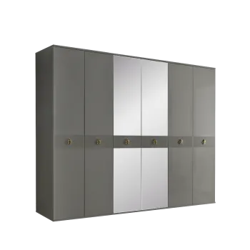 Шкаф 6-ти дверный с зеркалом Римини СОЛО (Серый/Золото) РМШ1/6(s)