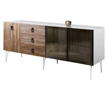 Комод 2.1м Bogemia Wood Fa (Белый) (Lakobel/Черный) БМКМ-5(Wo)[5][10]