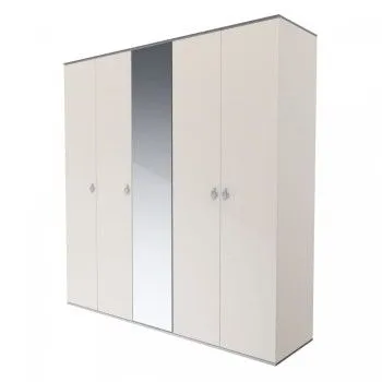 Шкаф 5-ти дверный с зеркалом Римини (Слоновая кость/Серебро) РМШ1/5