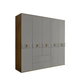 Шкаф 5-ти дверный с ящиками, Bogemia Woodline Fa (Серый/Золото) БМШ2/51(Fa)