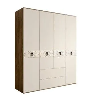 Шкаф 4-х дверный с ящиками Bogemia Woodline Fa (Слоновая кость/Черный) БМШ2/41