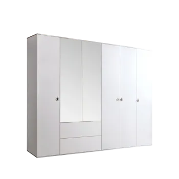 Шкаф 5-ти дверный с зеркалом, с ящиками Римини (Белый/Серебро) РМШ1/51