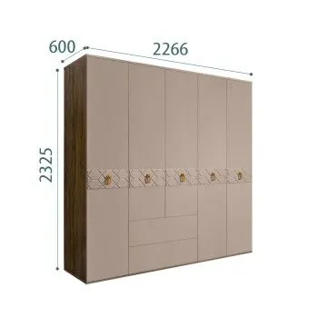 Шкаф 5-ти дверный с ящиками, Bogemia Woodline Fa (Мокка/Золото) БМШ2/51(Fa)