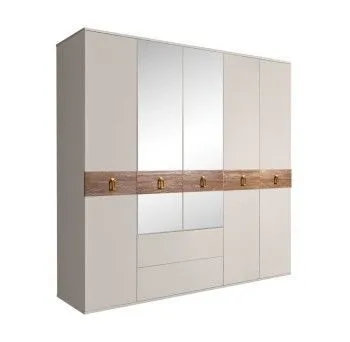 Шкаф 5-ти дверный с зеркалами, с ящиками, Bogemia Wood Fa (Шелк/Золото) БМШ1/51(Wo)