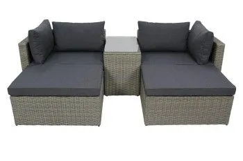 Набор мебели Драмен арт.GS009 серо-коричневый, серый (стол, 2 угл.кресла, 2 пуфа, ротанг серо-корич, подушки серые)