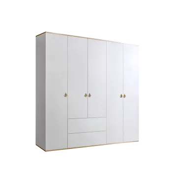 Шкаф 5-ти дверный с ящиками Римини (Белый/Золото) РМШ2/51