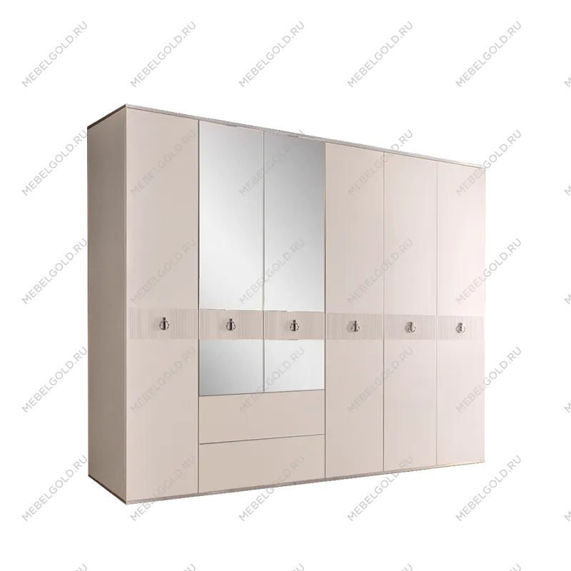 Шкаф 6-ти дверный с зеркалом, с ящиками Римини СОЛО (Слоновая кость/Серебро) РМШ1/61(s)