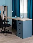 Стол письменный Ингар, 5 ящиков, 140х75х55 см, серо-бирюзовый/черный, столешница дуб беленый | изображение 3