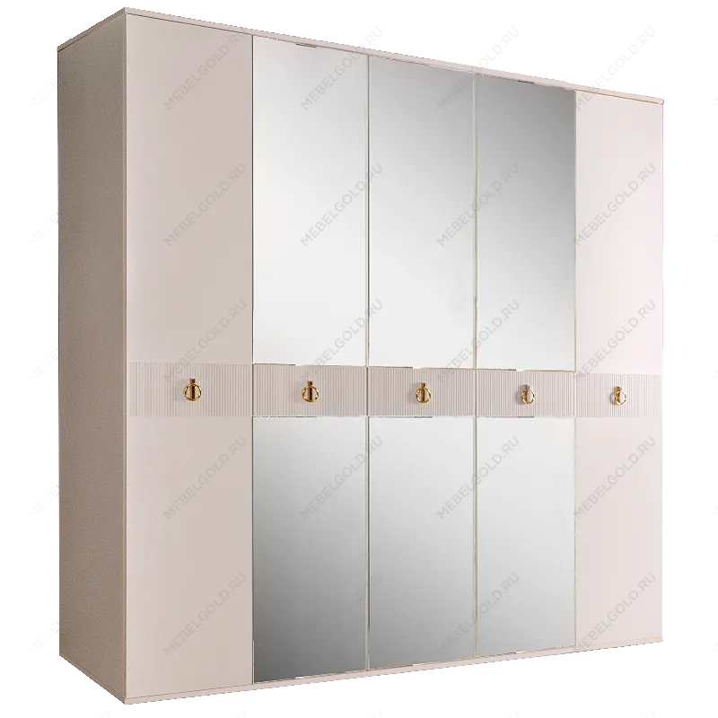 Шкаф 5-ти дверный с зеркалом Римини СОЛО (Бежевый/Золото) РМШ1/5(s)