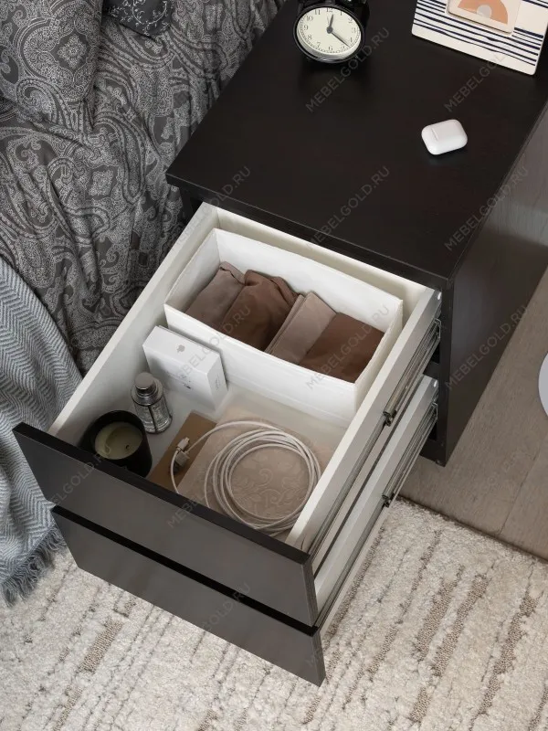 Тумба прикроватная Мальта, 2 ящика, 48х40х54 см, черная, дуб венге | изображение 4