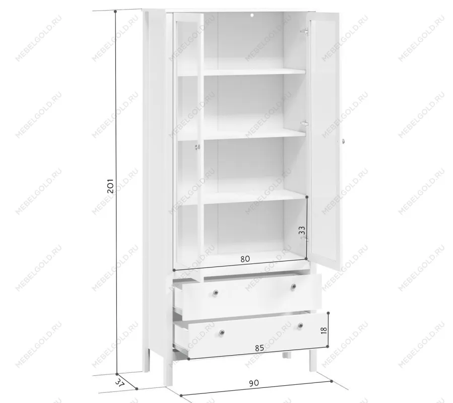 Шкаф-витрина Ева (Хельга) REG2W2S белый | изображение 3