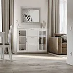 Тумба Сириус, 2 двери со стеклом и 3 ящика, 117х41х95 см, белая | изображение 7