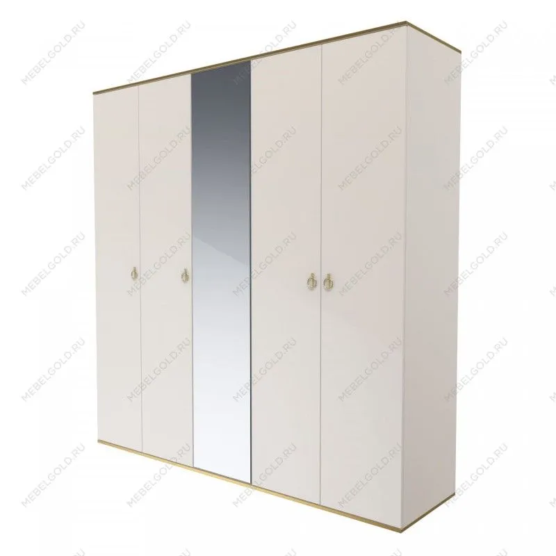 Шкаф 5-ти дверный с зеркалом Римини (Слоновая кость/Золото) РМШ1/5