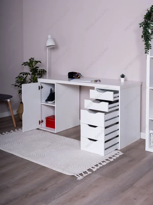 Стол письменный Ингар, с дверцей и 5 ящиками, 140x75x55, белый | изображение 4