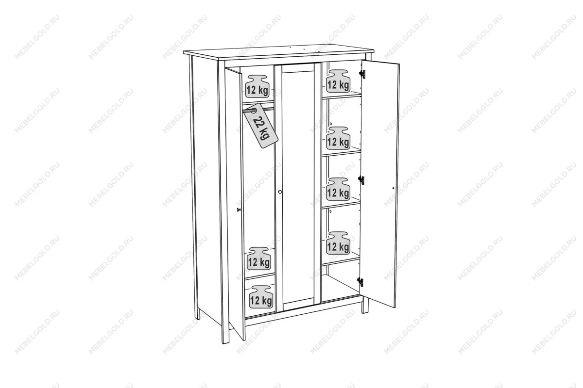 Шкаф распашной Сага, 3 двери, 132х64х215 см кашемир/ясень | изображение 3