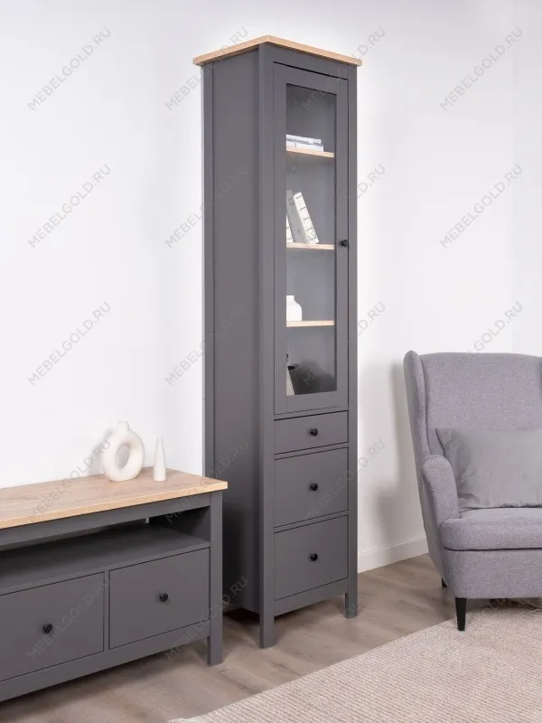 Шкаф с витриной Сага, 50х41х215 см, серый/ясень | изображение 1