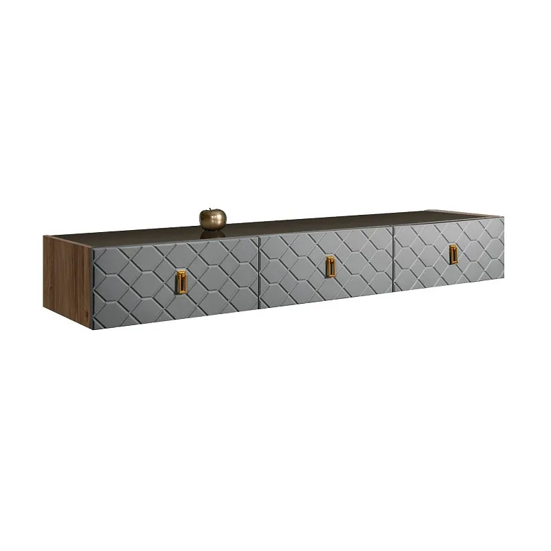 Тумба телевизионная 2.1м Bogemia Woodline Fly Fa (Серый) (Lakobel/Золото) БМТ-2