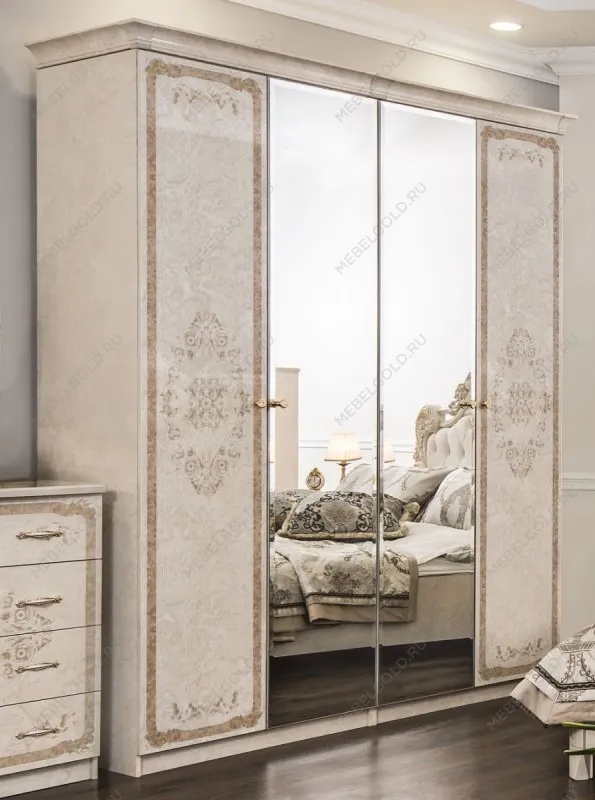 Шкаф Патрисия 4-дверный (1+2+1) с зеркалом крем корень глянец | изображение 2