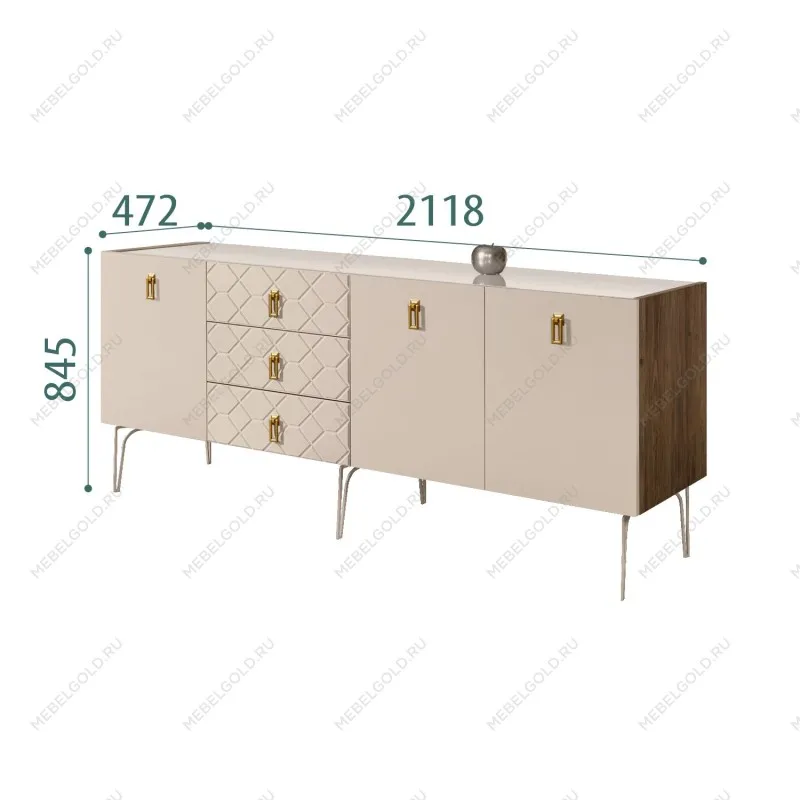 Комод 2.1м Bogemia Woodline Fa (Ваниль) (Lakobel/Золото) БМКМ-5