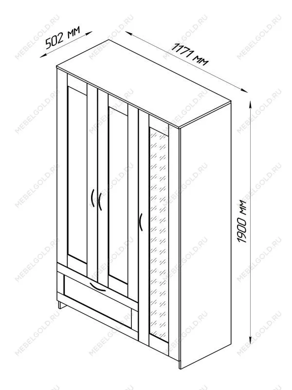 Шкаф Сириус, 3 двери и 1 ящик 117х50х190 см, с зеркалом, черно-коричневый, дуб венге | изображение 14