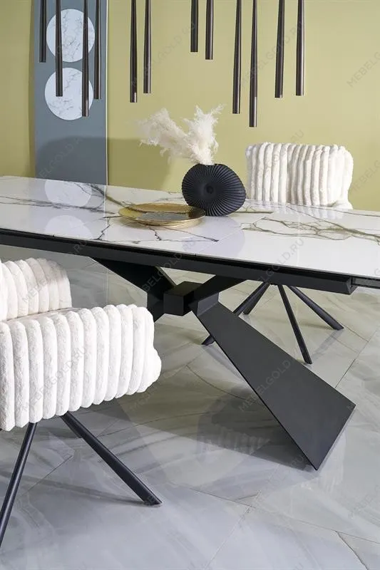 Стол обеденный Halmar LUCIANO 180 раскладной (белый мрамор/черный) | изображение 4