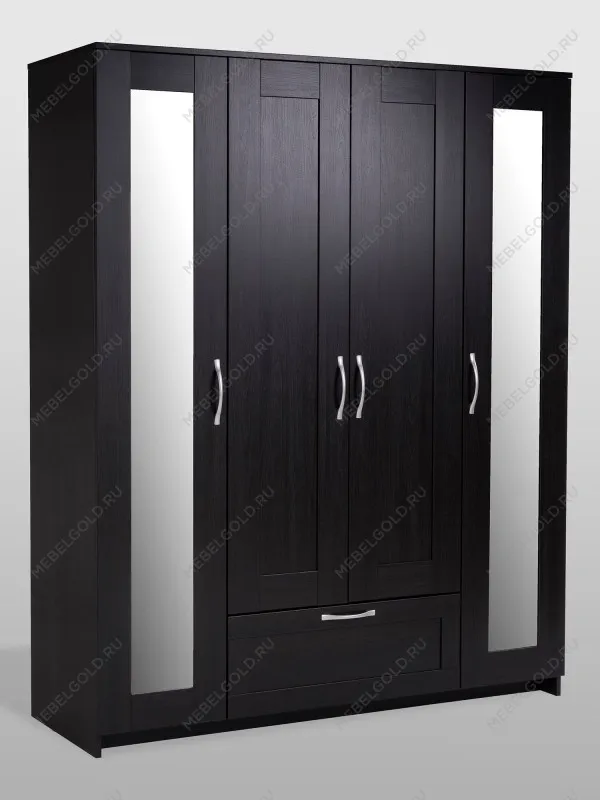 Шкаф Сириус, 4 двери и 1 ящик с зеркалами, 156х50х190 см, черно-коричневый, дуб венге | изображение 7