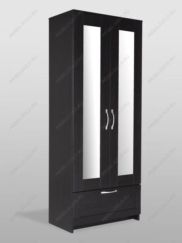 Шкаф Сириус, 2 двери и 1 ящик с зеркалом, 78х59х220 см, черно-коричневый, дуб венге | изображение 14