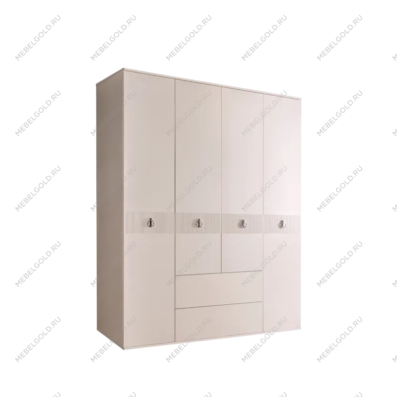 Шкаф 4-х дверный с ящиками Римини СОЛО (Бежевый/Серебро) РМШ2/41(s)