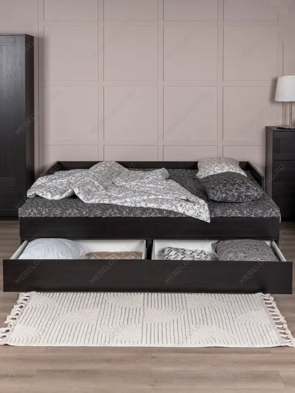 Кровать раздвижная Сириус, с ящиками, 90х200/180х200 см, дуб венге, черно-коричневая | изображение 3