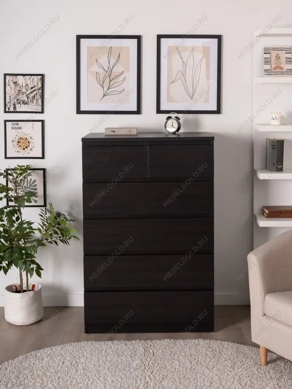 Комод Мальта, 4+2 ящика, с доводчиками, 80х48х121 см, черно-коричневый, дуб венге | изображение 1
