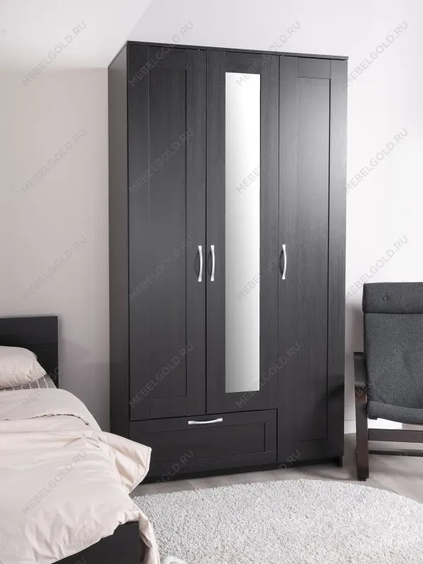 Шкаф Сириус, 3 двери и 1 ящик с зеркалом, 117х59х220 см, черно-коричневый,дуб венге | изображение 5