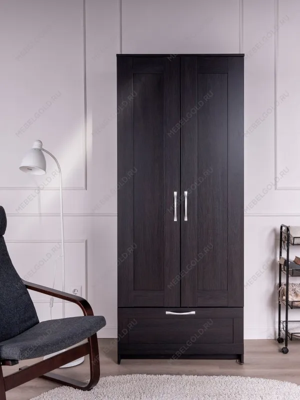 Шкаф Сириус, 2 двери и 1 ящик, 78х50х190 см, черный, дуб венге | изображение 5