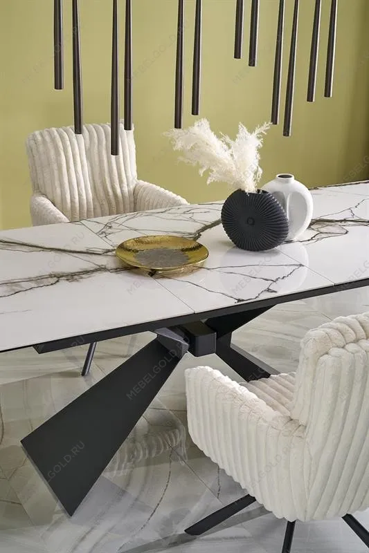 Стол обеденный Halmar LUCIANO 180 раскладной (белый мрамор/черный) | изображение 3