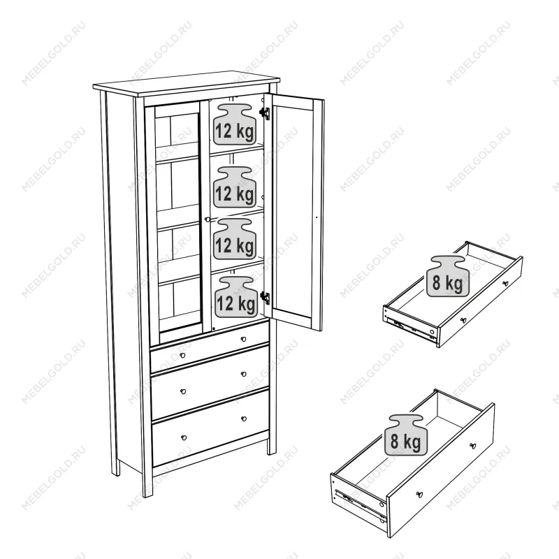 САГА шкаф с витриной 90 белый | изображение 4