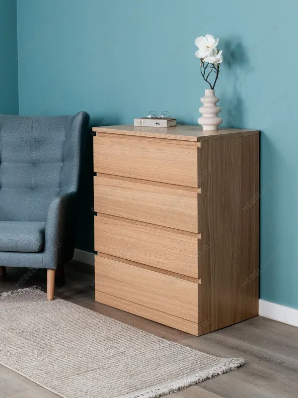 Комод Варма Прайм, 4 ящика, 80х100х48 см, шпон натурального дерева, дуб беленый | изображение 1