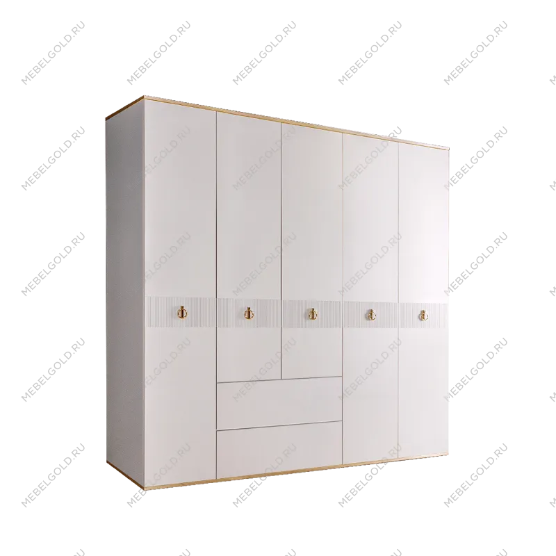 Шкаф 5-ти дверный с ящиками Римини СОЛО (Белый/Золото) РМШ2/51(s)