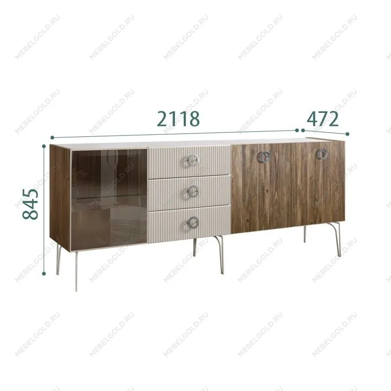 Комод 2.1м Bogemia Woodline Wood Fi (Шелк) (Novabuk/Хром) БМКМ-5[4]