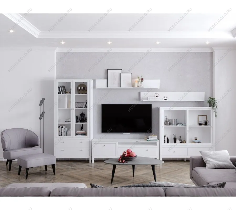 Шкаф-витрина Ева (Хельга) REG2W2S с подсветкой белый | изображение 10