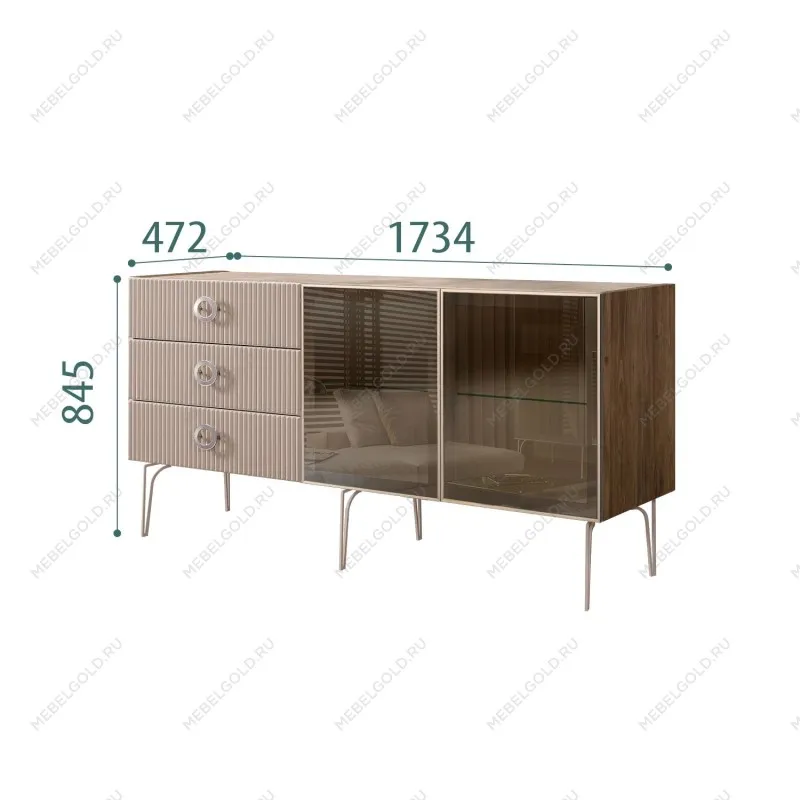 Комод 1.6м Bogemia Woodline Fi (Мокка) (Novabuk/Хром) БМКМ-4[5]